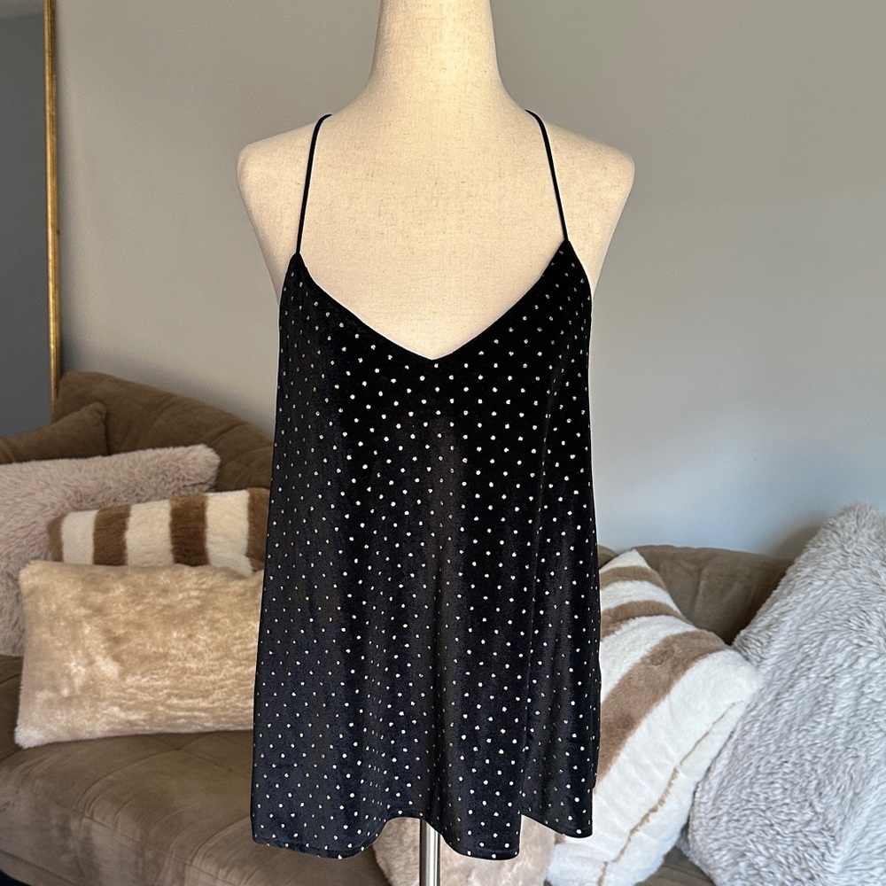 She + Sky Black Velvet Top with Gold Sparkle Polka Dots